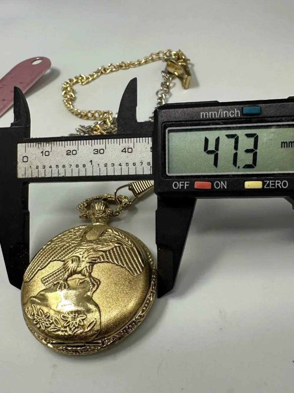 Men Pocket Watch Lot of 2 Bald Eagle Train Theme Silver Gold With Chains